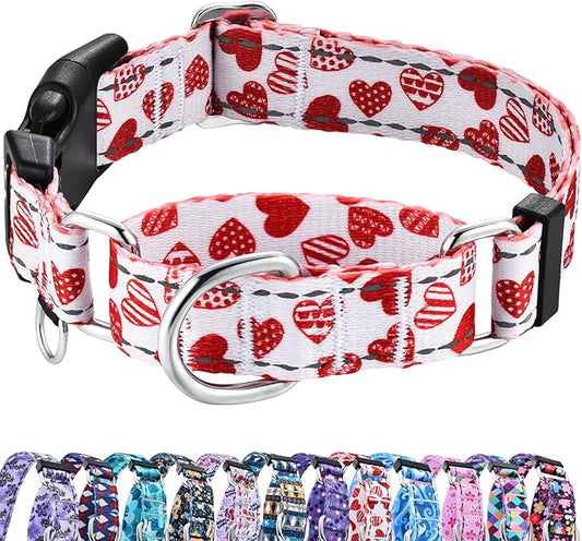 Valentines Reflective Martingale Collar for Dogs with Quick Release Buckle Cute Girl No Pull Dog Collars (Red Heart, XSmall)
