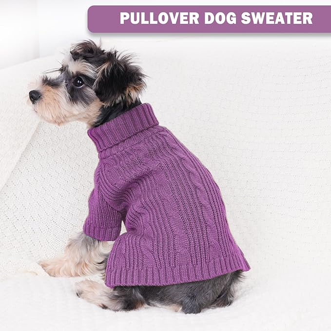 Dog Sweaters for Small Dogs Small Dog Sweater Warm Dog Clothes for Dachshund Female Winter Pet Sweaters Outfit Turtleneck Puppy Sweater Solid Twist Cat Sweater (Purple, Large)