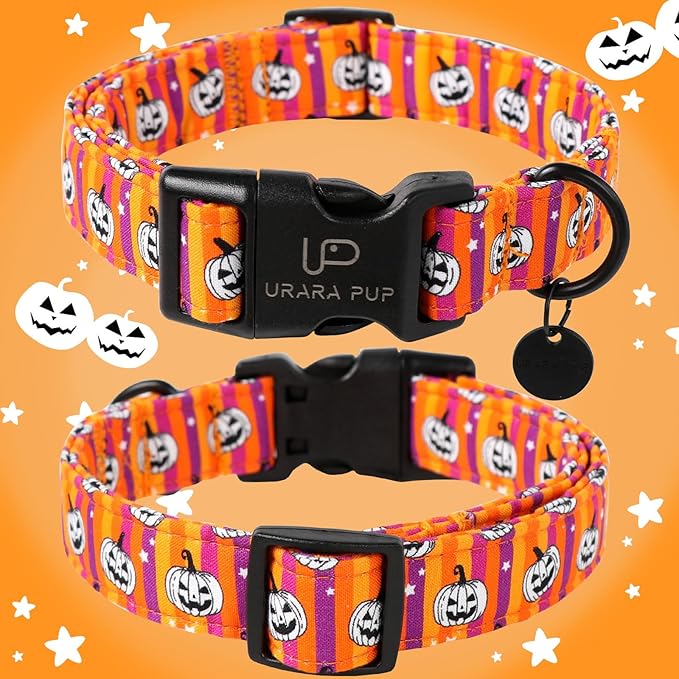 Halloween Dog Collar, Autumn Cotton Collar for Puppy Girl Dog or Cat, Halloween Pumpkin Collar with Lightweight Plastic Buckle, Adorable Pet Collar