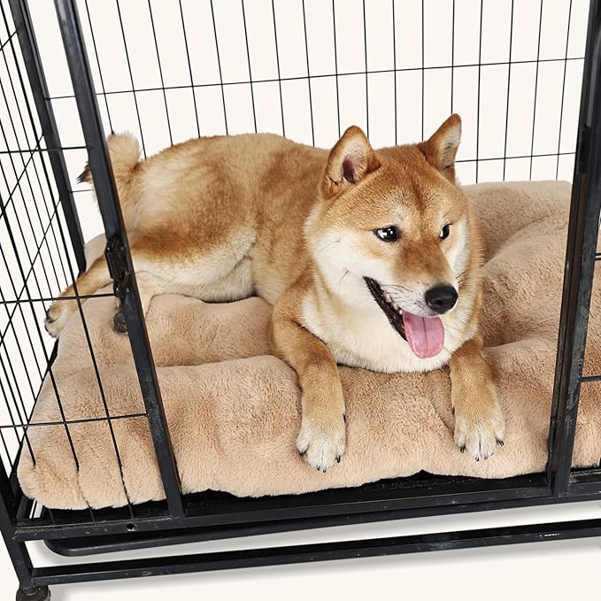 Dog Beds for Large Sized Dog Washable fit Metal Crates Machine Washable 36 inch Pet Crate Pad with Anti-Slip Bottom,Extra Soft Kennel Pad Sleeping Mat,36 x 24 Light Brown