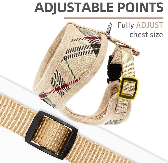 PUPTECK Soft Mesh Dog Harness and Leash Set Pet Puppy Cat Comfort Padded Vest No Pull Harnesses, Beige, XS
