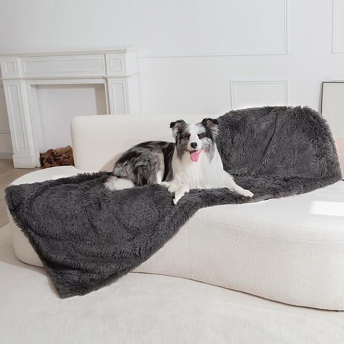 gogobunny Waterproof Dog Blanket for Large Dogs, Cats, Puppy, Reversible Faux Fur Pet Throw Blanket, Washable, Calming Furniture Protection for Sofa Bed (40x50 Inch (Pack of 1), Grey)