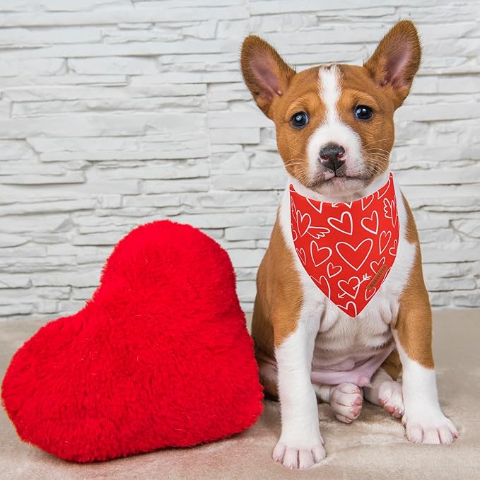 ADOGGYGO Valentine Dog Bandanas, Red Pink Heart Pet Scarf, Multi Size Offered, White Red Valentine Bandana for Small Dogs (Small)