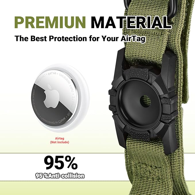 Tactical AirTag Dog Collar Leash Set - Heavy Duty, Adjustable GPS Collar Compatible with Apple AirTag, with Holder & Control Handle for Medium/Large Dogs [Green, XL]