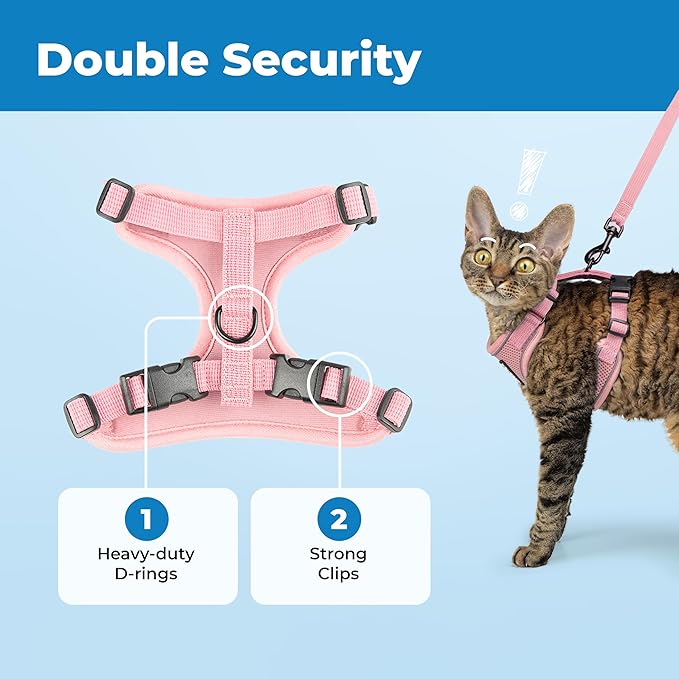 Voyager Escape Proof Cat Harness and Leash Set with Reflective Stitching, Neoprene Handle 5ft - Supports Small, Medium and Large Cats, Kittens for Walking by Best Pet Supplies - Pink, XXXS