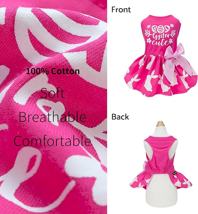 Fitwarm Eggstra Cute Dog Easter Outfit, Bunny Dog Dress, Holiday Dog Clothes for Small Dogs Gril, Pet Cat Clothing, Hot Pink, XS