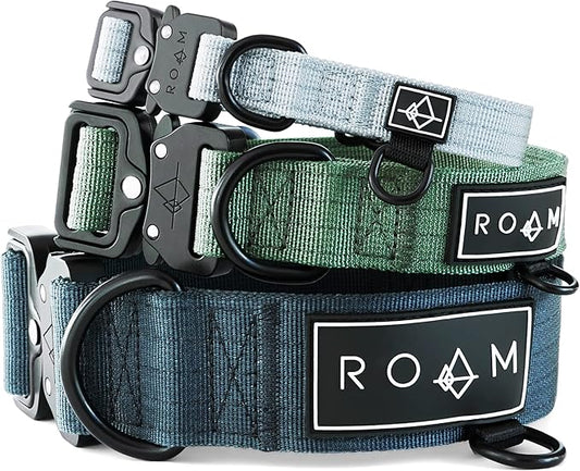 Made to ROAM Premium Dog Collar - Adjustable Heavy Duty Nylon Collar with Quick-Release Metal Buckle (Oregon Haze, Classic Size 3.5, Old Roam Logo)