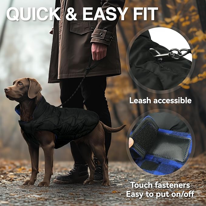 VIVAGLORY SoftJoy Dog Winter Coat - British Style Plaid Jacket & Vest for Cold Weather, Snow, Outdoor - Reversible, Warm, Heavy Duty - XXS Sapphire Blue Plaid