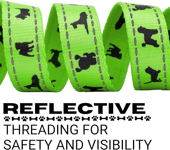 EcoBark Dog Leash - Soft & Reflective Comfort Training Leashes with Padded Handle - Strong Durable Heavy Duty - Training and Pulling for Small, Medium or Large Dogs (Green)