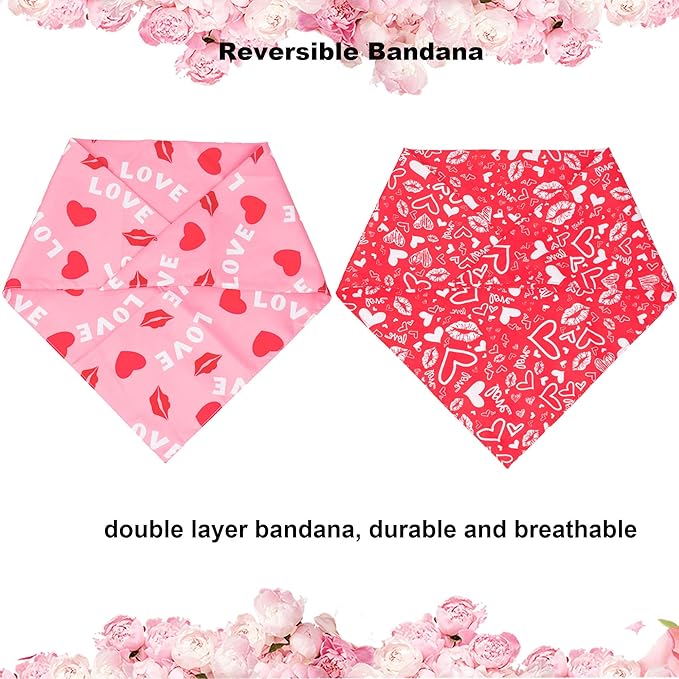 ADOGGYGO Valentine Dog Bandana, Multiple Sizes Offered, Reversible Triangle Dog Scarf Pet Bandana for Large X-Large Dogs (X-Large)