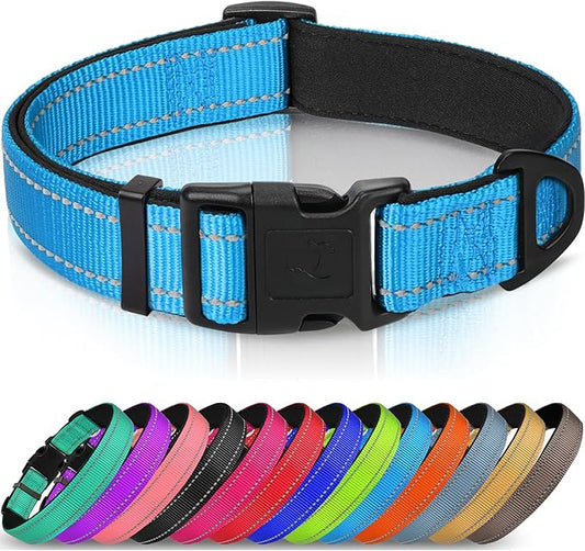 Joytale Reflective Dog Collar,Soft Neoprene Padded Breathable Nylon Pet Collar Adjustable for Small Dogs,Sky Blue,S