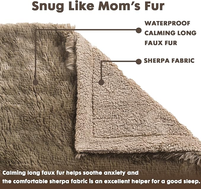 gogobunny Waterproof Dog Blanket for Large Dogs, Cats, Puppy, Reversible Faux Fur Pet Throw Blanket, Washable, Calming Furniture Protection for Sofa Bed (25x35 Inch (Pack of 1), Stone)