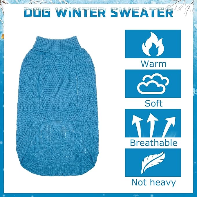 Mihachi Turtleneck Dog Sweater - Winter Coat Apparel Classic Cable Knit Clothes with Leash Hole for Cold Weather, Ideal Gift for Pet in New Year