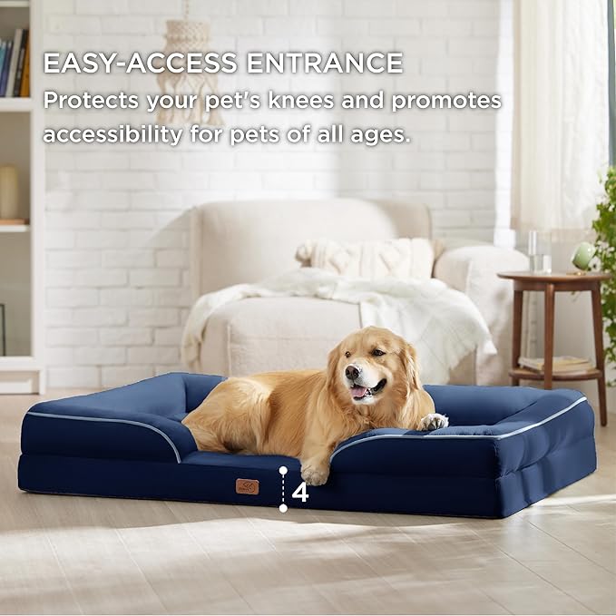 Bedsure Orthopedic Dog Bed for Extra Large Dogs - XL Plus Waterproof Dog Sofa Beds, Supportive Foam Pet Couch Bed with Removable Washable Cover, Waterproof Lining and Nonskid Bottom, Navy Blue