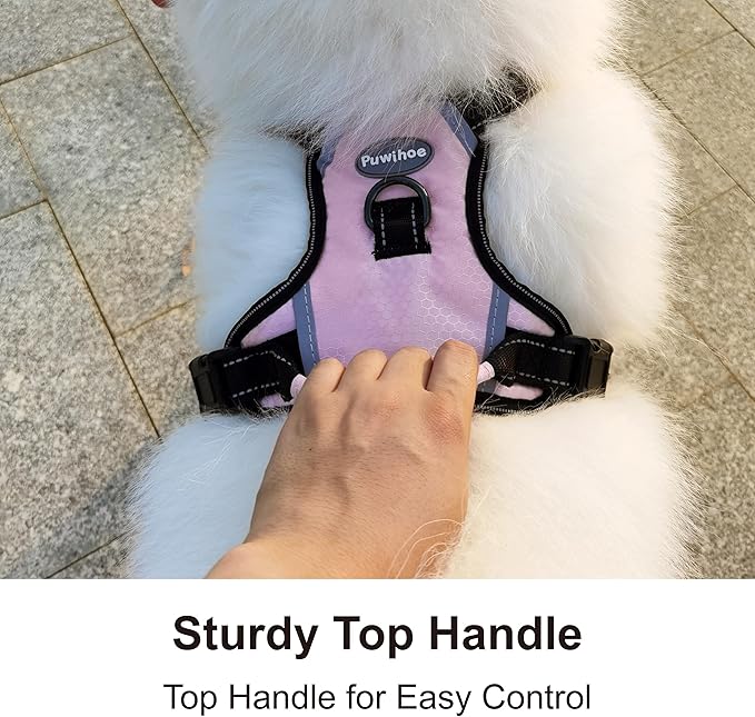 No Pull Dog Harness, Reflective Walking Dog Harness with Easy Control Handle and Front & Back Clips,Adjustable Breathable Soft Padded Dog Vest Harness for Large Medium Small Dogs, Pink,L