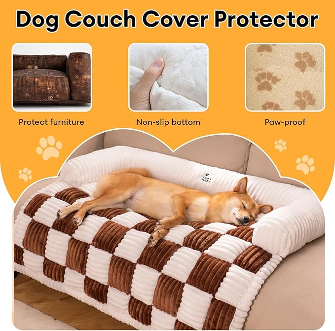 FUNNY FUZZY Pet Couch Covers for Sofa, Dog Couch Bed for Furniture Protector, Pet Bed Mat, Couch Cover for Dogs Washable with Non Slip, Large, Brown