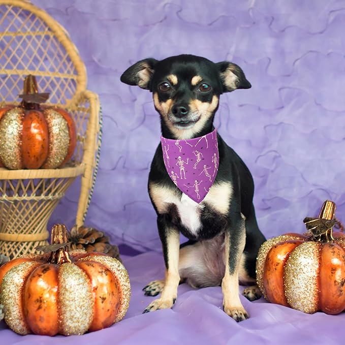 ADOGGYGO 4 Pack Halloween Dog Bandana, Pumpkin Ghost Dog Scarf Bib, Puppy Halloween Bandanas Costume Accessories for Small Dogs (Small)