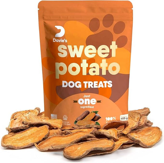 Davie's Sweet Potato Dog Treats - Healthy Treats Made in USA Only, Natural Treats, Healthy Dog Chews, Low Fat Treats, 1 lb. Bag