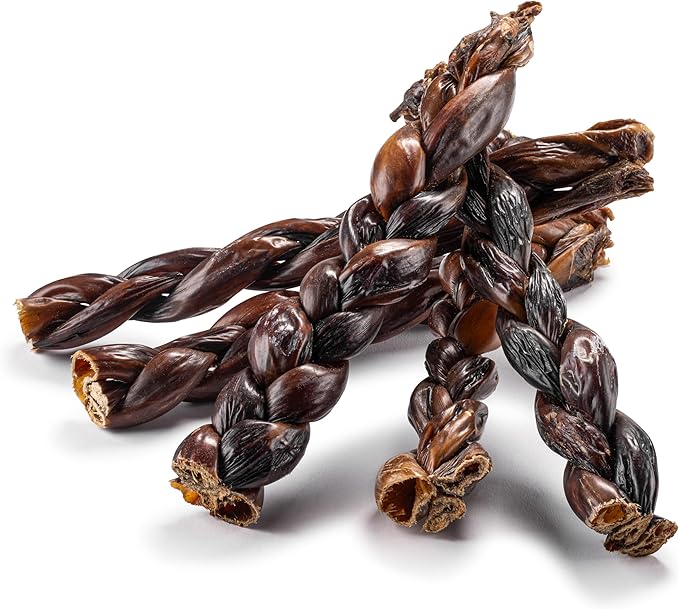 Jack&Pup Braided Beef Gullet Sticks for Dogs | 12" Beef Esophagus Dog Treats | Single Ingredient Beef Sticks for Dogs (5 Ct)