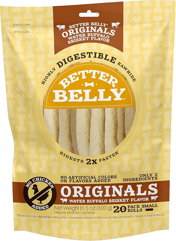 Better Belly Highly Digestible Rawhide Small Roll Chews, Treat Your Dog to a Chew with NO Artificial Colors or Flavors
