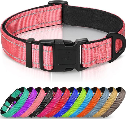 Joytale Reflective Dog Collar,Soft Neoprene Padded Breathable Nylon Pet Collar Adjustable for Small Dogs,Neon Pink,S