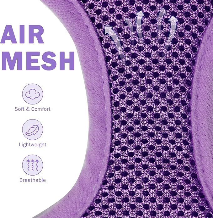 SCENEREAL No Pull Dog Harness Collar and Leash Set Small Medium Sized Dog, Soft Mesh Step in Puppy Harnesses, No Chock Plaid Adjustible Pet Vest for Outdoor Walking Training and Running, Purple S