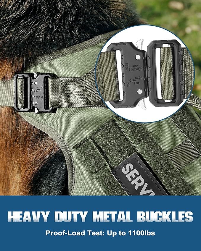 Tactical Dog Harness - PETNANNY Dog Harness Service Dog Vest for Large Breed Dog, Hook and Loop Panel for Service Dog Patchs, Work Dog MOLLE Vest with Handle for Walking Hiking Training(Green,L)