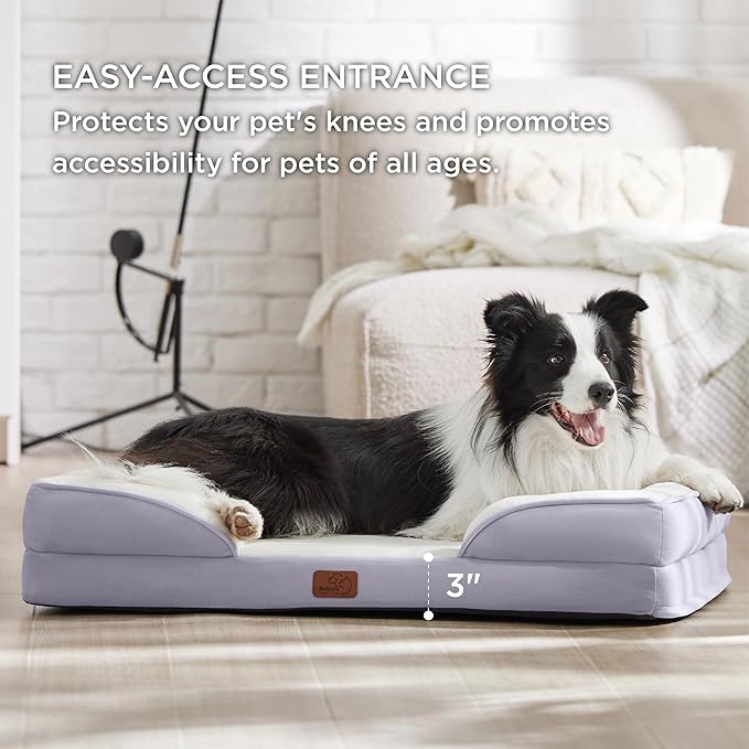 Bedsure Orthopedic Dog Beds Large Sized Dog - Washable Large Dogs Bed Waterproof, Big Comfort Pet Couch with Washable Removable Cover, Supportive Foam Pets Sofa with Nonskid Bottom, Lavender