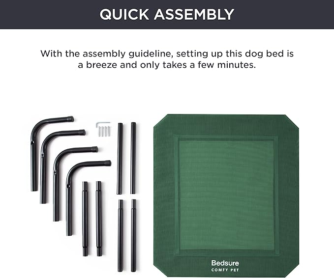 Bedsure Large Elevated Cooling Outdoor Dog Bed - Raised Dog Cot for Large Dogs, Portable Indoor & Outdoor Pet Hammock with Skid-Resistant Feet, Frame with Breathable Mesh, Green, 49 inches
