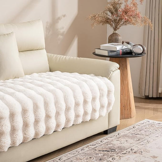 Waterproof Dog Bed Cover, Soft Plush Pet Blanket with Anti-Slip Back for Bed Couch Sofa, Furniture Protector for Small, Medium and Large Dogs and Cats (White-Bubble, 30"x90")