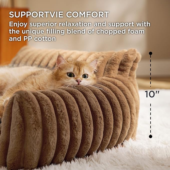 Bedsure Cute Pet Couch - Fluffy Dog Sofa with Premium Soft Corduroy Fleece, Pet Couch Bed with Washable Cover, Supportive Sofa Bed for Medium Large Pets, 36in, Copper Brown