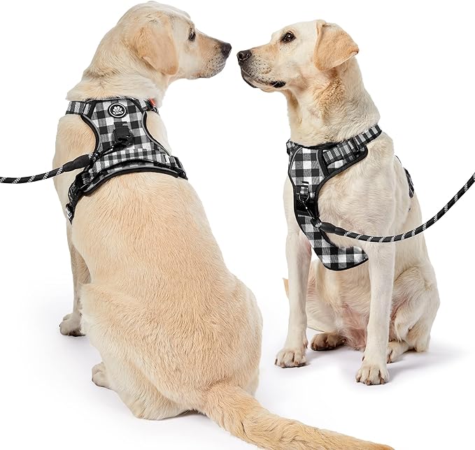NESTROAD No Pull Dog Harness with Leash, Reflective No Choke Pet Vest Harness,Adjustable Soft Padded Dog Harness with Easy Control Handle for Large Dogs(Checkered Black,X-Large)