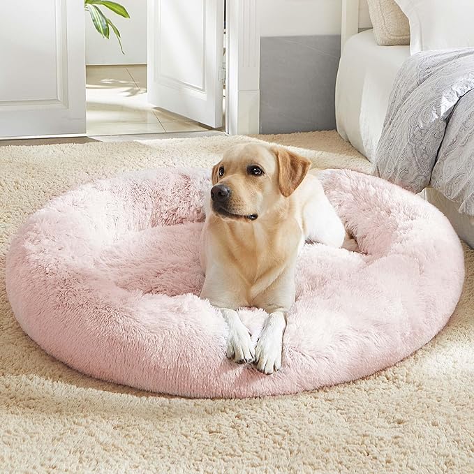 WESTERN HOME WH Calming Dog & Cat Donut Cuddler, Anti-Anxiety Warming Cozy Soft Round Bed, Fluffy Faux Fur Plush Cushion for Small Medium Dogs and Cats (20"/24"/30"/36")