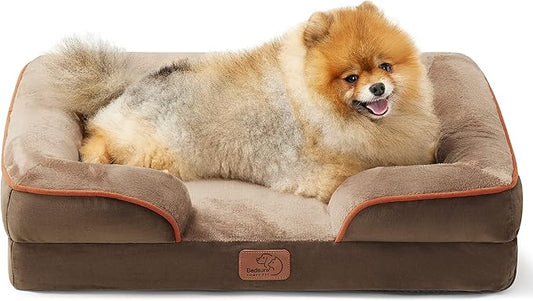 Bedsure Orthopedic Dog Bed for Small Dogs - Removable, Washable Cover and Bolster with Waterproof Lining and Nonskid Bottom
