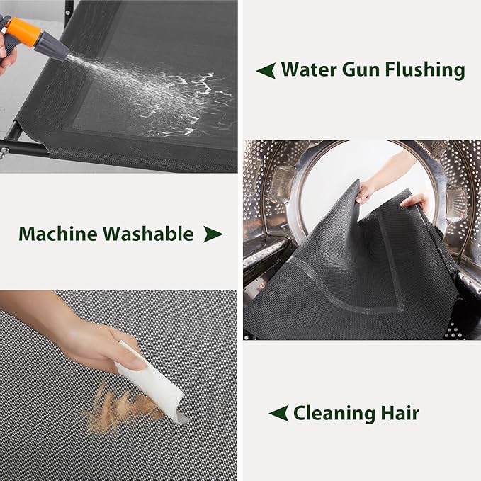 Cooling Elevated Dog Bed for Large Dogs – Waterproof Raised Dog Cot with Slope Headrest, Breathable Teslin Mesh, Durable & Portable Pet Bed for Indoor and Outdoor Use, Black