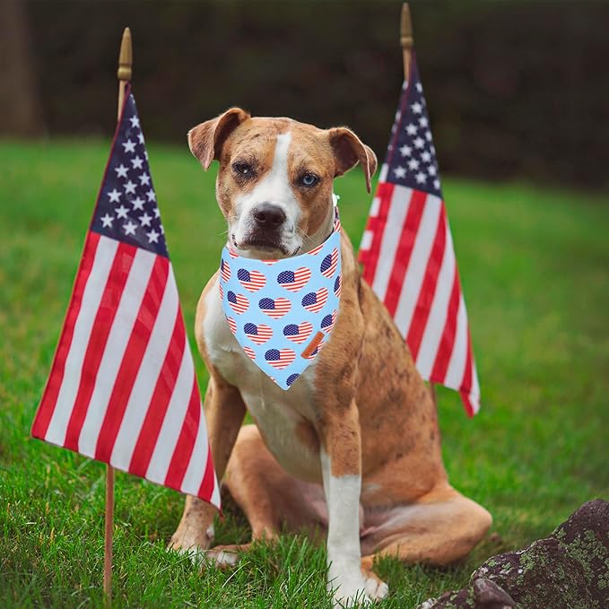 ADOGGYGO 4th of July Dog Bandanas, American Flag Pet Scarf, Multi Size Offered, White Blue Flag Bandana for Medium Large Dogs Pets (Large)