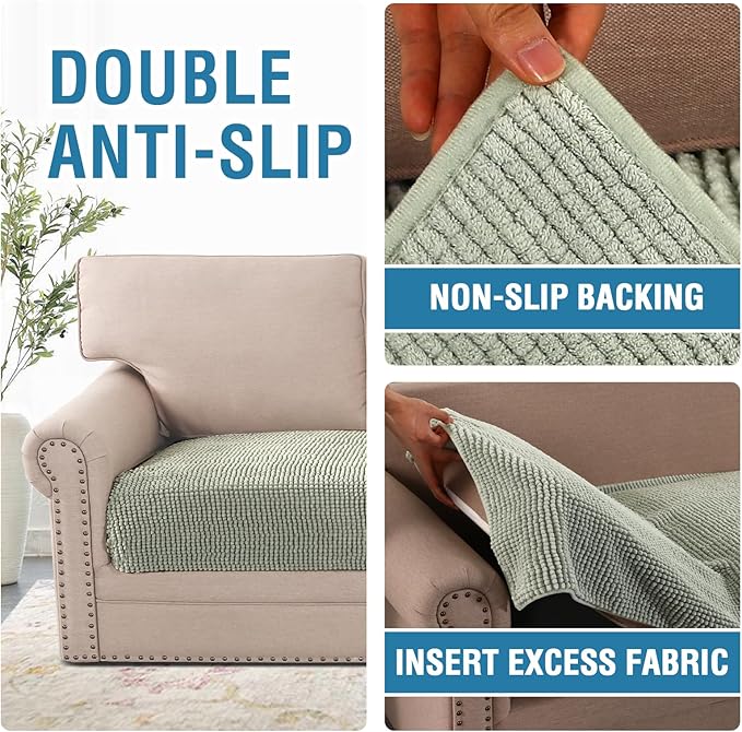 H.VERSAILTEX Plush Chenille Dog Bed Cover Thick Soft Loveseat Cover for 2 Cushion Couch Anti Slip Couch Cover Furniture Protector for Dog, Pet, Cat (35" x 62", Sea Foam)