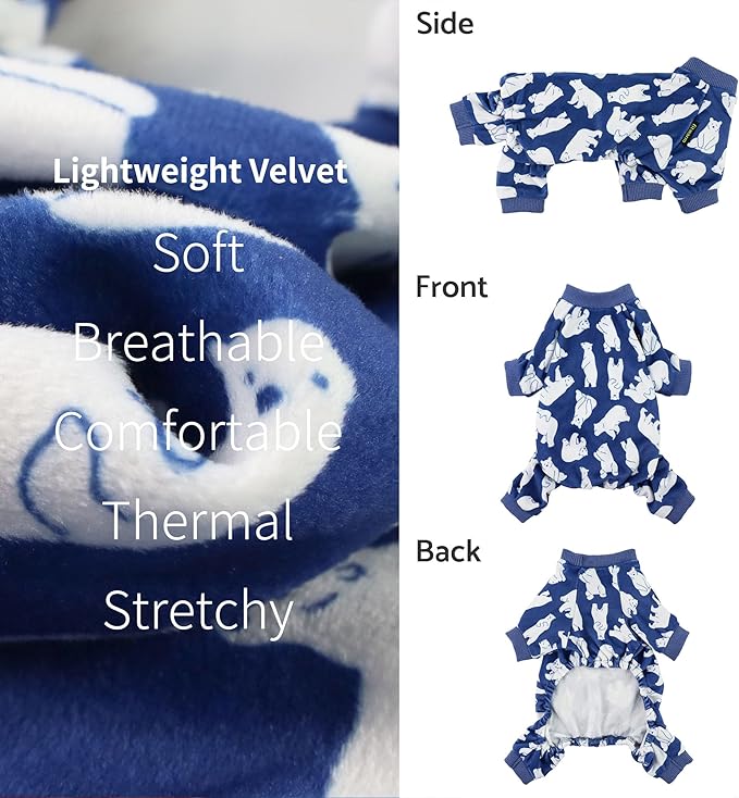 Fitwarm Polar Bear Dog Pajamas, Dog Clothes for Small Dogs Girl Boy, Pet Onesie with Feet, Cat Outfit, Lightweight Velvet, Royal Blue, White, XL