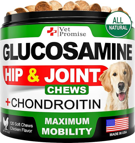 Glucosamine for Dogs - Hip and Joint Supplement for Dogs - Glucosamine Chondroitin - Joint Pain Relief Pills - MSM - Advanced Health Support Supplement - 120 Mobility Chews - Made in USA