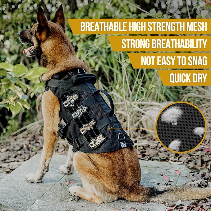 OneTigris Tactical Dog Harness - Small Dog Vest with Handles, Breathable Military Molle, Walking Hiking Training (Black, XS)