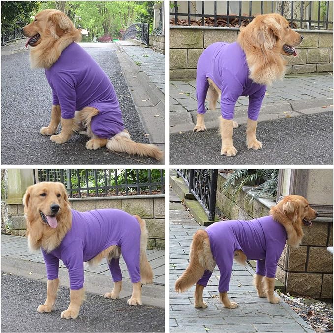 Lovelonglong Four Feet Dog Lightweight Pajamas, Pure Cotton Dog Jumpsuits 4 Legs Dog Onesies T-Shirt Stylish PJS Puppy Costume for Large Medium Small Dogs Purple S