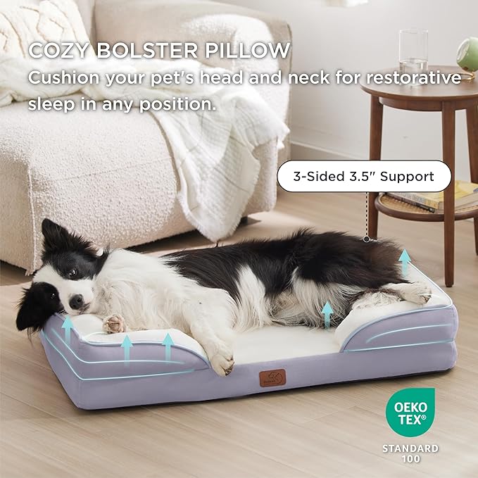 Bedsure Orthopedic Dog Beds Large Sized Dog - Washable Large Dogs Bed Waterproof, Big Comfort Pet Couch with Washable Removable Cover, Supportive Foam Pets Sofa with Nonskid Bottom, Lavender