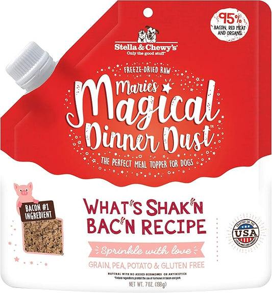 Stella & Chewy's Freeze-Dried Raw Marie's Magical Dinner Dust - Premium Bacon Dog Food Topper with Organic Fruits & Vegetables - Perfect for Picky Eaters - 7oz