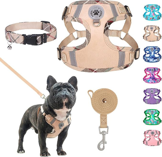 BEAUTYZOO Step in Dog Harness Collar and Leash Set for Small Medium Large Dogs, No Pull No Choke Puppy Harness, Soft Mesh Reflective Pet Padded Vest Adjustable for Doggie Girl or Boy,French Bulldog