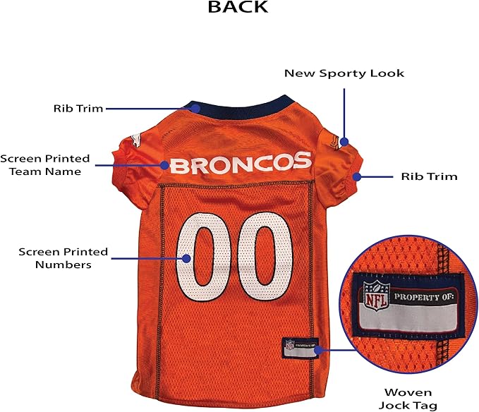 Pets First NFL Denver BroncosDog Jersey, Size X-Small. Best Football Jersey Costume for Dogs & Cats. Licensed Jersey Shirt