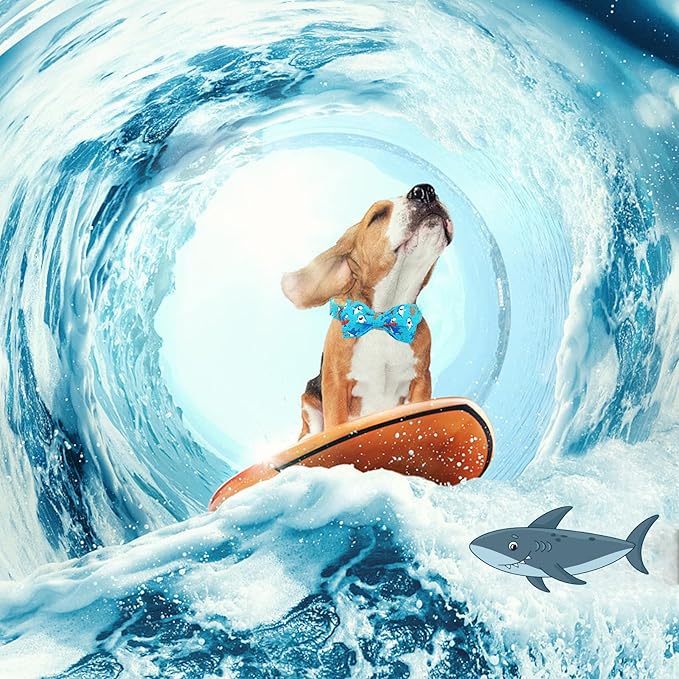 Dog Collar, Shark Print Bowtie Puppy Collar Boy Pet Collar Bow Tie Collar for Dogs Soft Durable Adjustable Dog Collars for X-Small Puppy