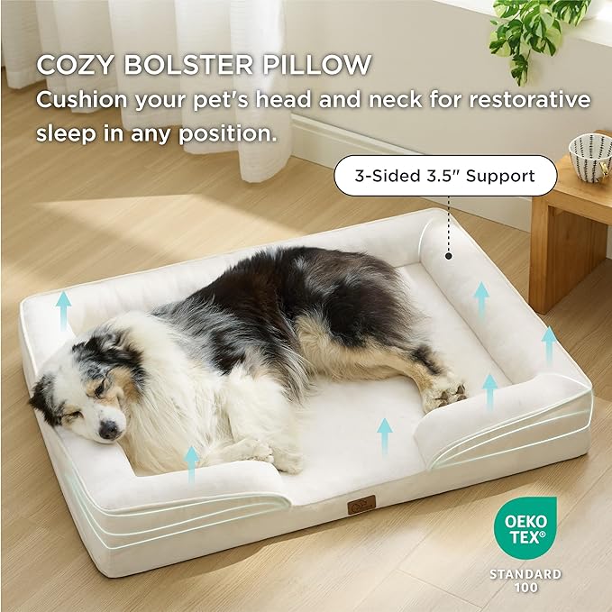 Bedsure Orthopedic Dog Bed for Extra Large Dogs - XL Washable Dog Sofa Beds Large, Supportive Foam Pet Couch Bed with Removable Washable Cover, Waterproof Lining and Nonskid Bottom, Ivory