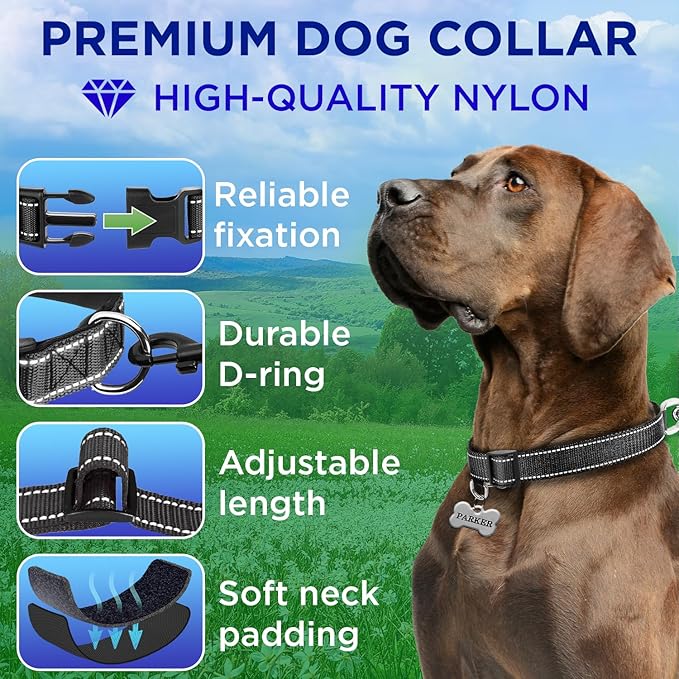 TECEUM Reflective Pet Collar – Black – XXS – Extra Soft Padding – Basic Nylon Dog Collar – Quick Release Buckle – Fits Small, Medium and Large Dogs, Puppies, Cats – ESA & Service Dog Options