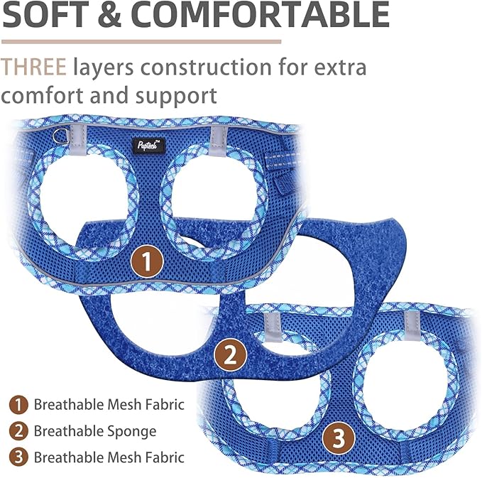 PUPTECK Dog Harness and Leash Set for Small Medium Dogs No Pull Step-in Soft Mesh Puppy Cat Vest Harnesses Reflective at Night, Upgraded New Blue XS