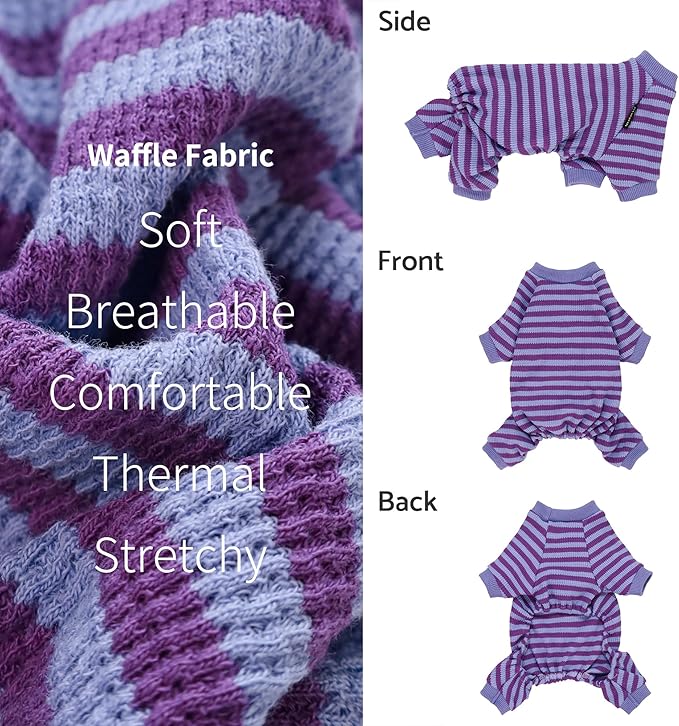 Fitwarm Purple and Violet Striped Dog Pajamas, Waffle Dog Clothes for Small Dogs Girl Boy, Puppy Onesie with Feet, Pet Cat Outfit, XL